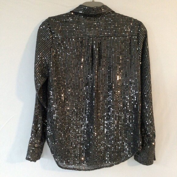 NWT Anthropologie Sequine Buttonup Shirt in Silver/Grey Sz S - Picture 3 of 6